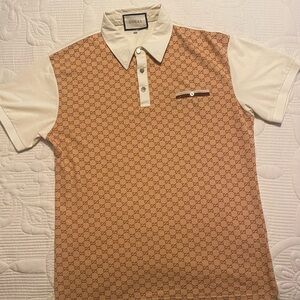 Gucci Tan and Cream Polo Shirt